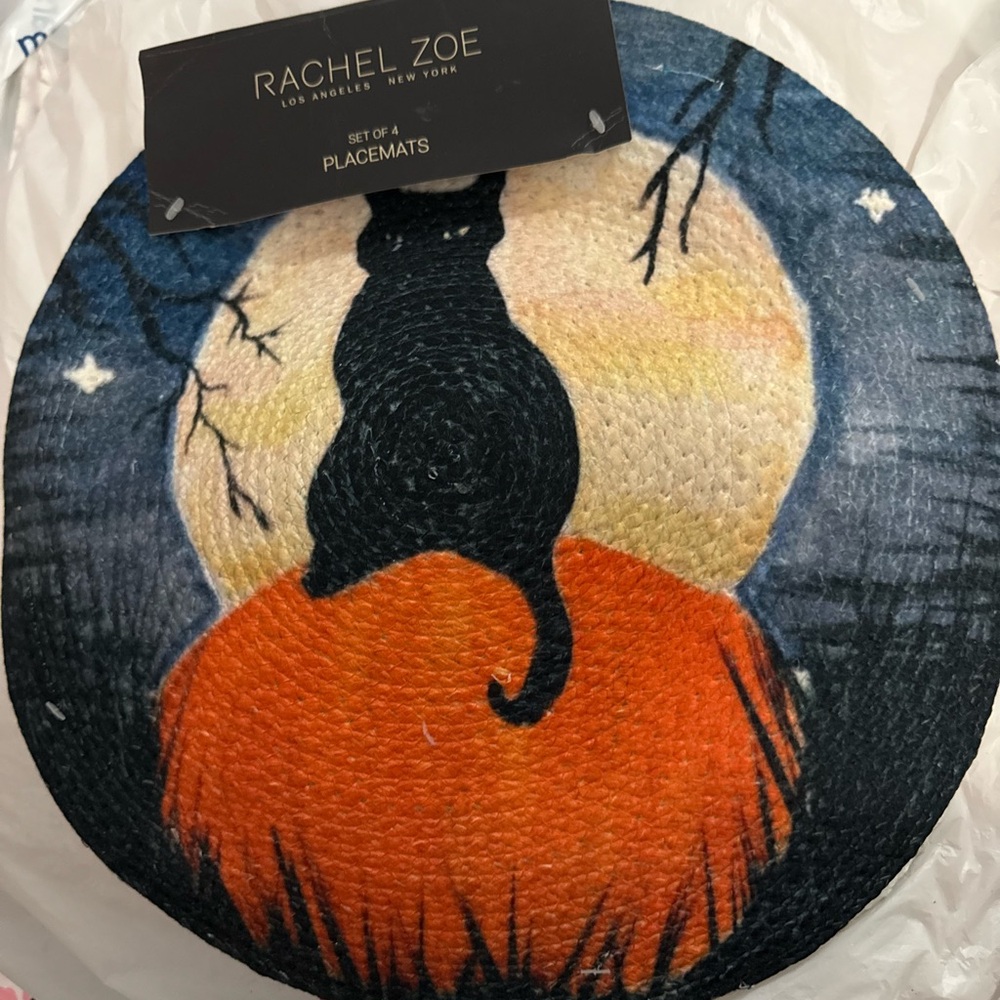 Rachel Zoe Black Cat on Orange Pumpkin Placemats
